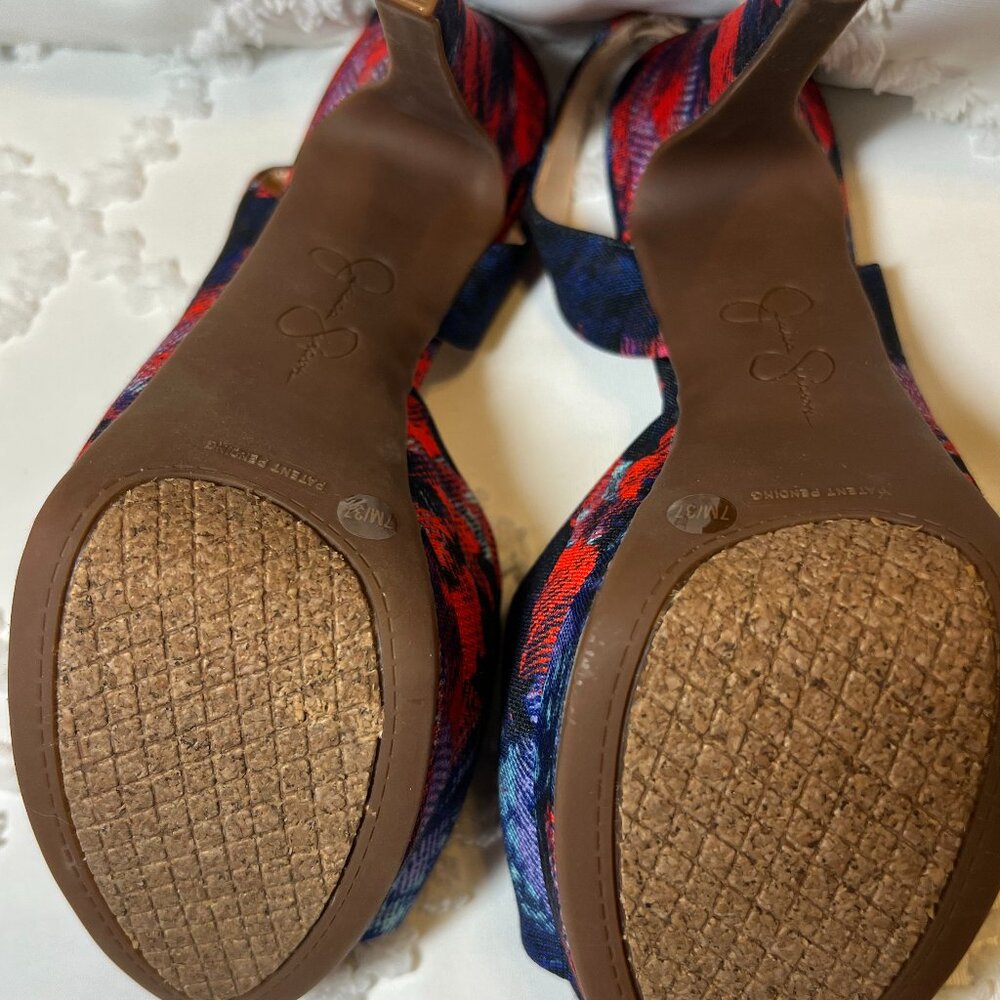 Jessica Simpson "Sabella" Sling Back Red & Blue Floral Platform Pump SIZE 7M/37 - Picture 8 of 10